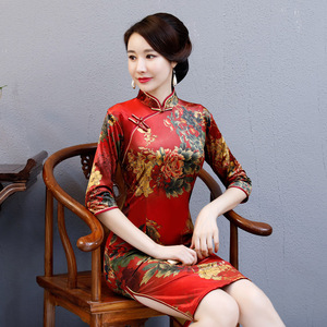 Chinese Dresses Qipao for women robe chinoise cheongsam Cheongsam skirt large size plus size cheongsam velvet cheongsam skirt