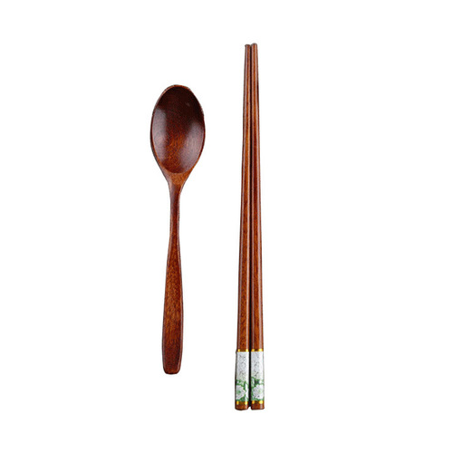 Japanese style log chopsticks spoon set student portable creative tableware engraved chopsticks gift set