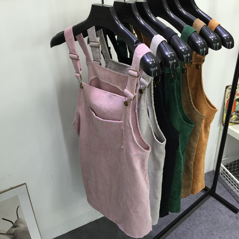 秋季2021新款网红复古宽松显瘦灯芯绒背带裙直筒休闲连衣裙女