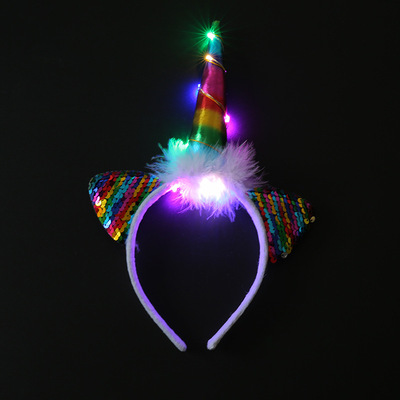 new pattern unicorn Hair hoop Sequins unicorn Hair hoop luminescence LED children Hair hoop party Atmosphere Hairdressing