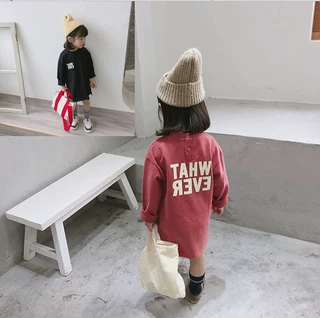女童卫衣字母日系长款裙衫上衣26秋装新款外贸童装一件代发2-7岁