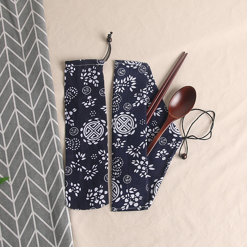 布袋筷勺3件套  老漆木质筷勺  旅行餐具批发  商务礼品