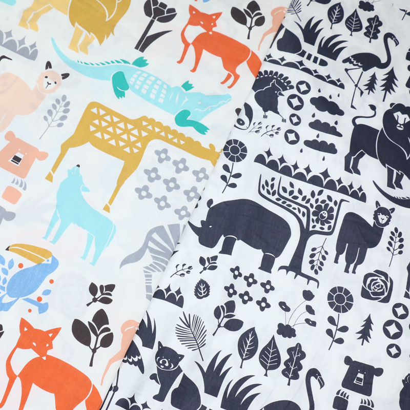 韩版卡通动物印花布料  幼儿园纯棉床单被套宝宝床上用品靠垫面料