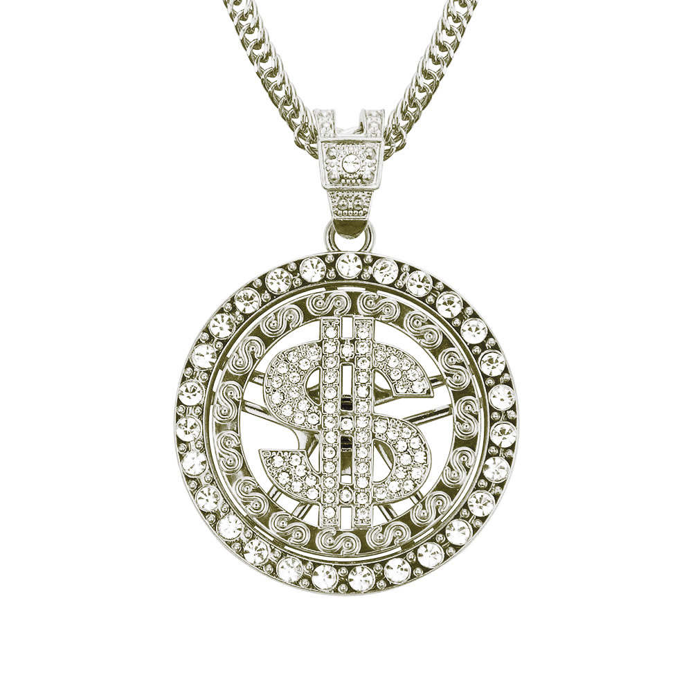 European and American diamond-studded rotating dollar rotatable pendant necklace