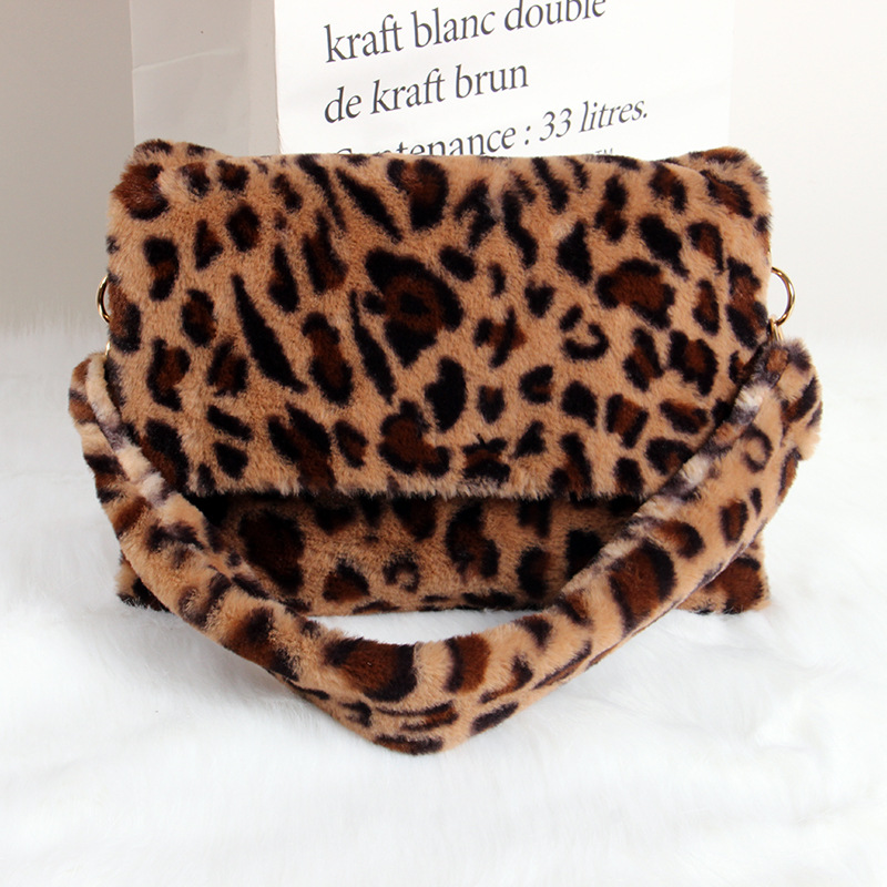 毛绒包女秋冬韩版单肩手提夹包2018新款时尚豹纹毛毛包|ru