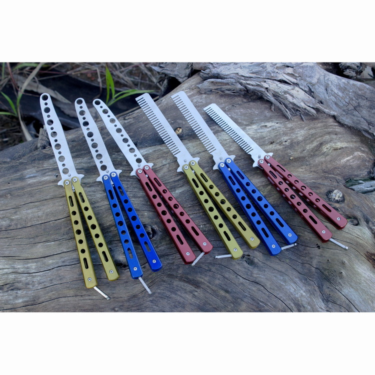 供应 彩色 梳子甩刀 未开刃美国蝴蝶刀练习刀c27 玩酷训练刀工具