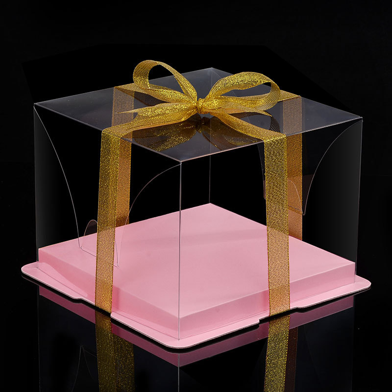 Caja de pastel transparente de alta calidad perezoso dos en uno 4/6/8/10 pulgadas caja de regalo de embalaje para hornear de una sola capa doble