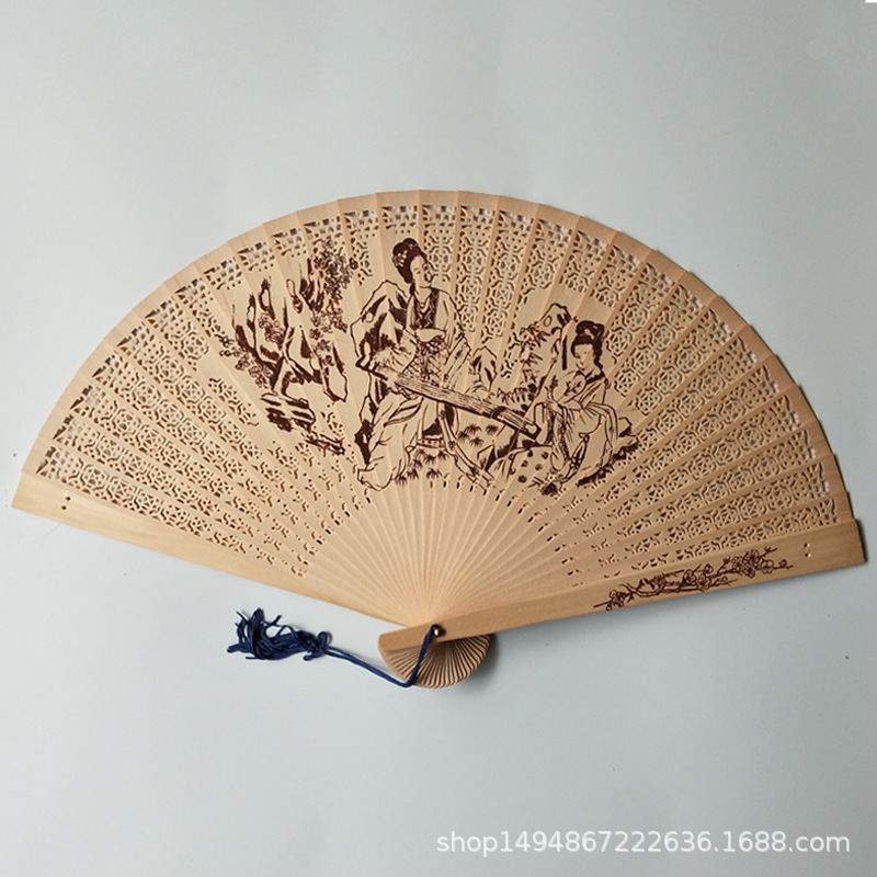 烙花中国风图案木扇镂空缅香折叠扇子手拿扇子开合自如一件代发 阿里巴巴