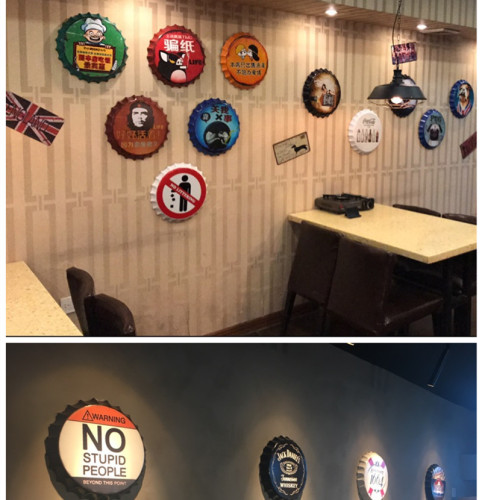 Japanese style hanging ornament 35CM retro creative beer bottle cap creative iron decorative painting/tray wall
