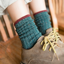 MISSZUING秋冬季袜子批发 女袜 保暖羊毛袜 撞色复古点子纱堆堆袜