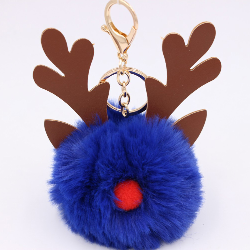 Cute Antlers Pu Leather Plush Plating Christmas Bag Pendant Keychain display picture 2
