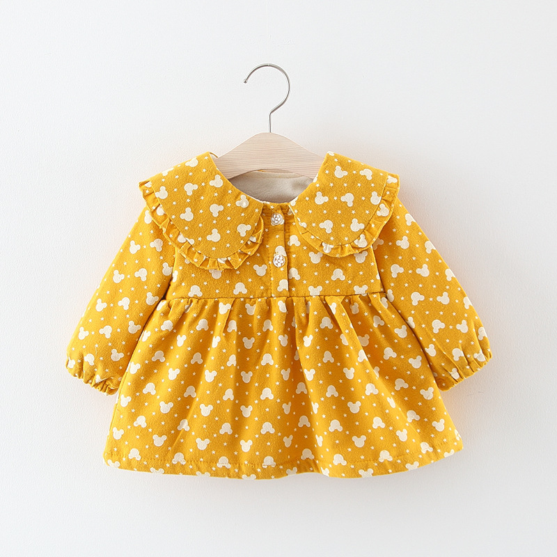 Children's dresses, dropshipping available, little girl winter cartoon fleece-lined dress, little girl Peter Pan collar dress 906