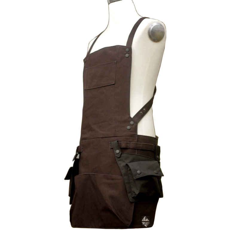 多口袋时尚帆布纯棉围裙多色工作咖啡师厨房烧烤围裙可定制LOGO