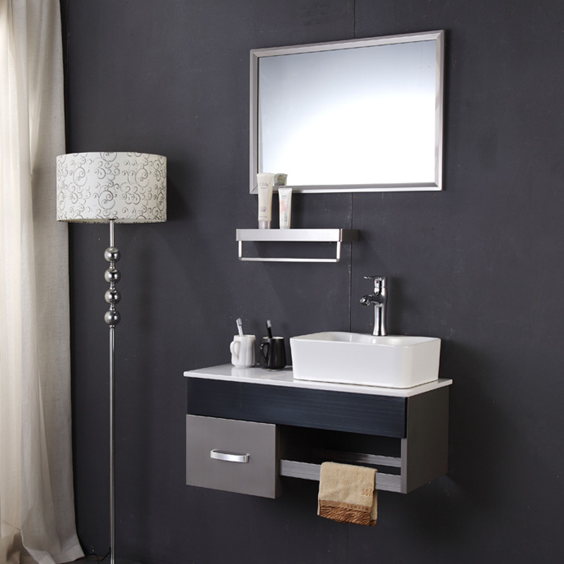 定制不锈钢浴室柜大理石台面洗手盆台盆柜 窄长台上台下盆可切角|ms