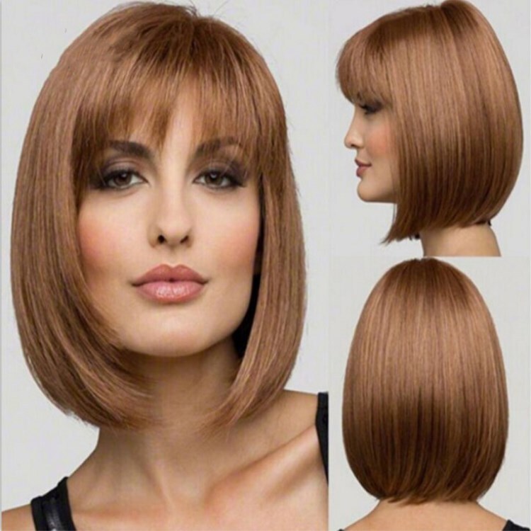 Wholesale special offer fashion short hair girl Qi oblique bangs bobo Head Repair face real shot wave head wig female fluffy Wholesale special offer fashion short hair girl Qi oblique bangs bobo Head Repair face real shot wave head wig female fluffy