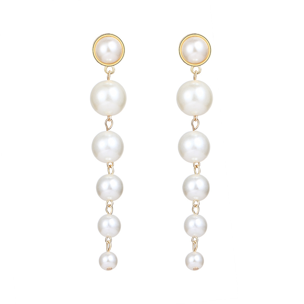 Creative Simple Size Artificial Pearl Long Earrings For Women's Versatile Trendy Earrings