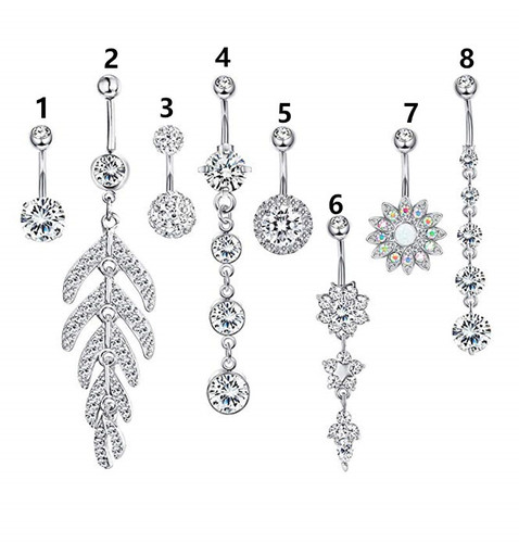 Amazon 8 Piece Stainless Steel Zircon Silver Navel Ring Set Body Piercing Jewelry Wholesale