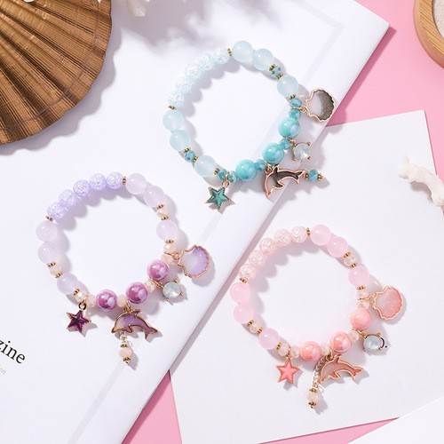 dolphin conch crystal bracelet for women girls fashion wind powder popcorn crystal series of small and pure and fresh hand act the role of women