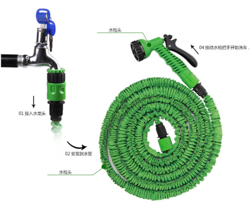 Cross-border exclusive retractable high-pressure car washing hose water gun home amazing 3-fold retractable garden hose set
