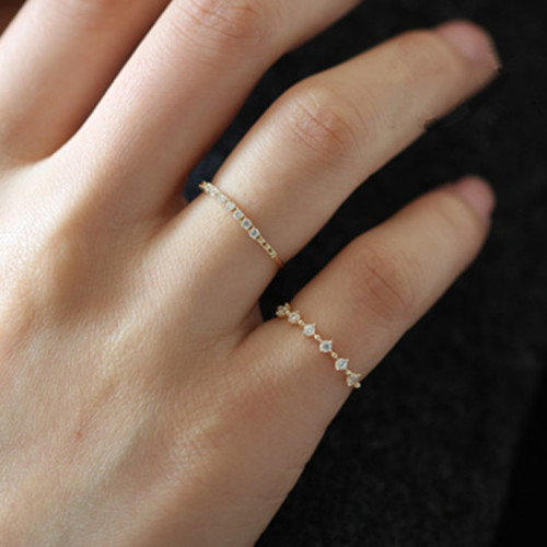 s925 sterling silver plated 14K gold super beautiful broken zirconium diamond ring finger extremely fine Japanese foreign trade versatile small fresh appearance