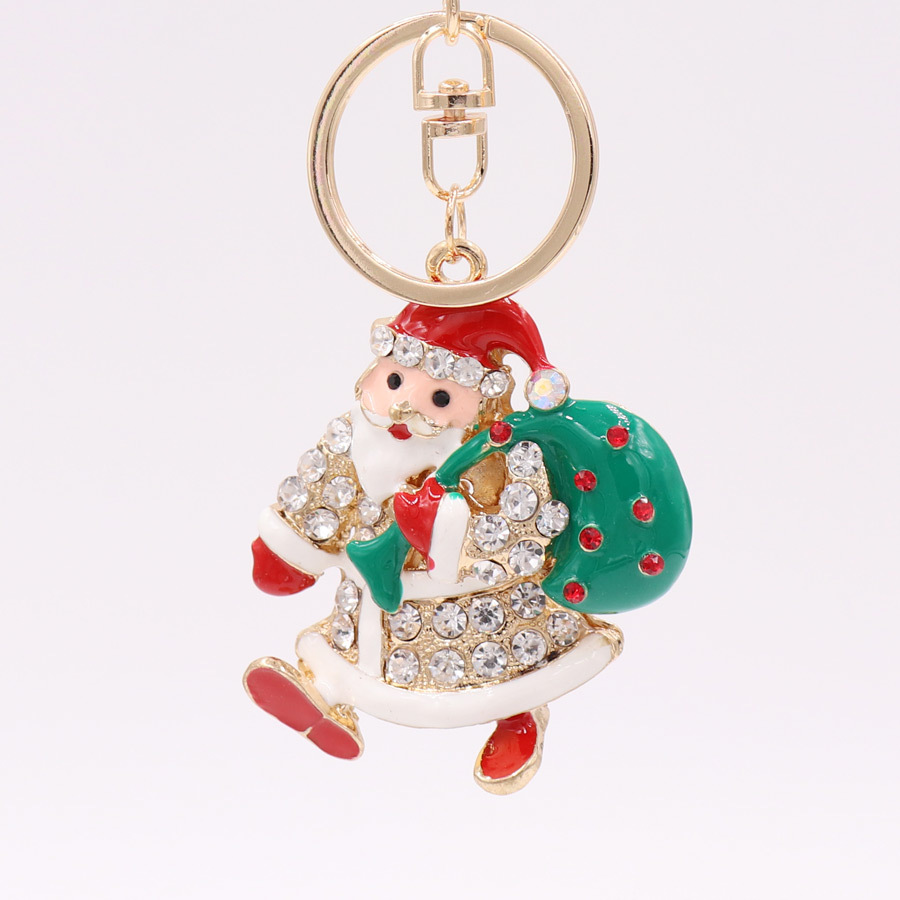 Nuevo regalo caliente aleación diamante gota aceite Navidad serie Santa Claus llavero colgante adornos regalo