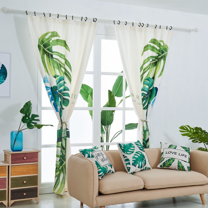 北欧ins风植物印花窗帘成品 欧式客厅卧室遮光窗帘布料厂家直销