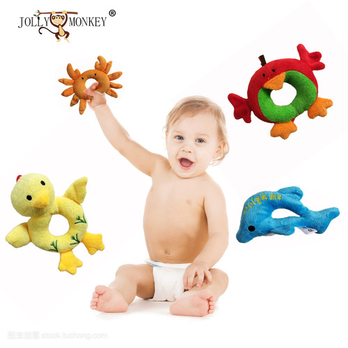 Baby plush early education educational cute animal shaped toy 0-1 years old hand bell