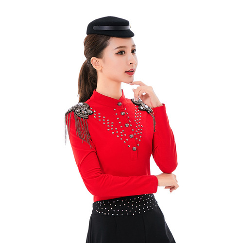 Campground defeating sailors dance new style long-sleeved pure cotton Korean version tassel shoulder badge fashionable T-shirt base shirt pure cotton top