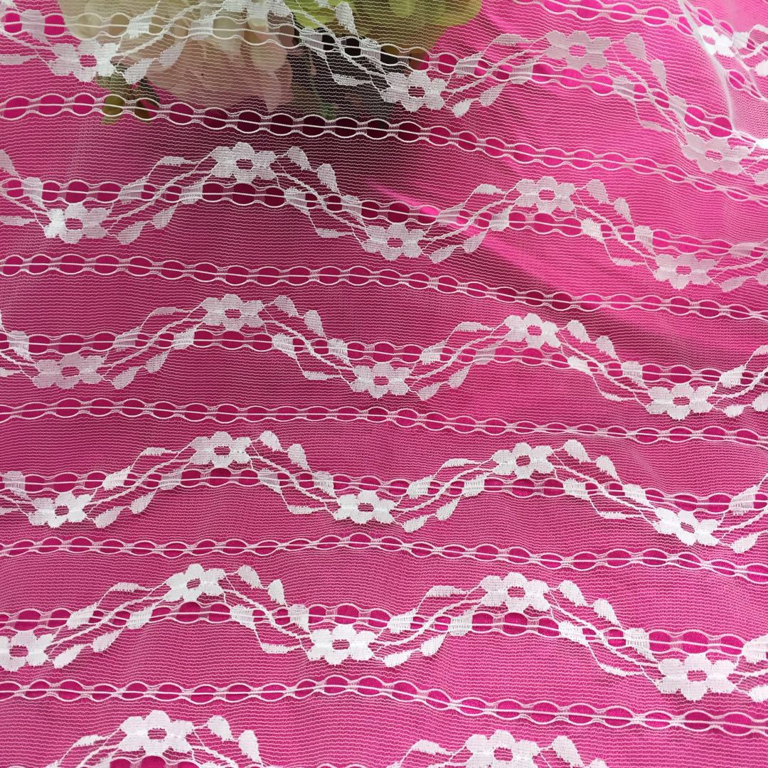 新款锦氨微弹提花网布 小花圆圈直条波浪 童装纱裙面料