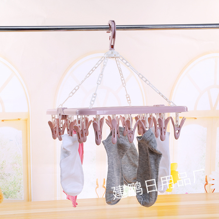 32 클립 접이식 플라스틱 방풍 건조대 어린이 아기 성인 가정용 다기능 양말 건조대