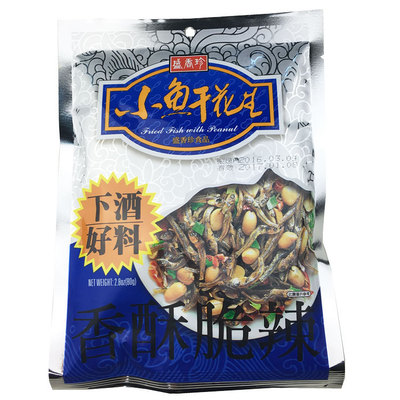 盛香珍小鱼干花生80克/袋辣台湾休闲食品下酒伴茶咸香酥