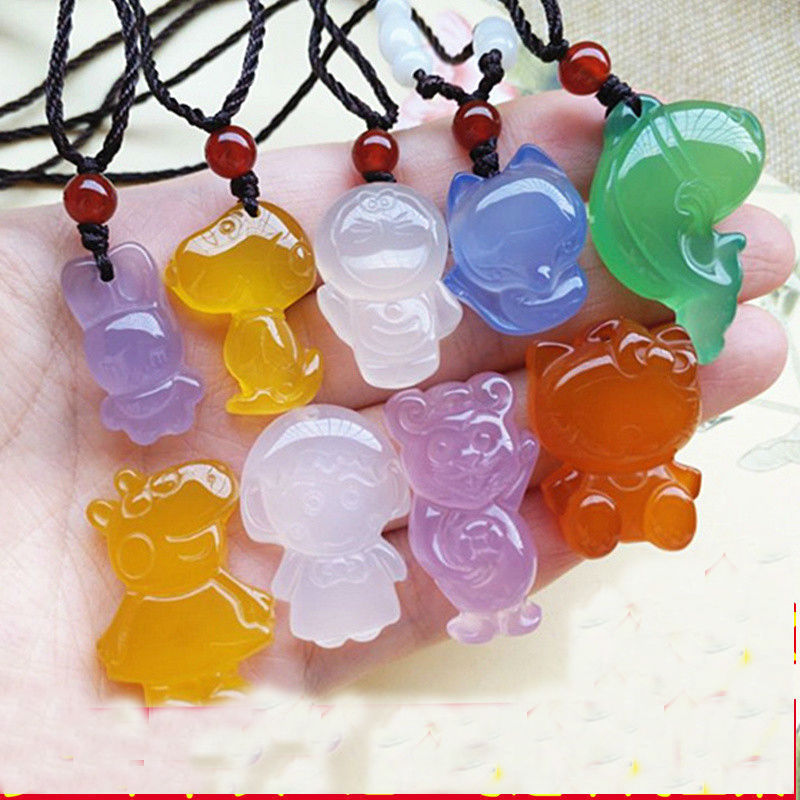天然冰種玉髓機器貓 HelloKitty小丸子 史努比佩奇卡通人物吊墜