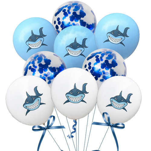 Cross-border new product 12-inch cartoon shark glitter balloon set, ocean theme baby birthday party decoration