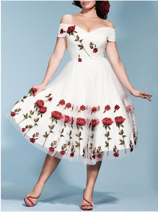 Frau Swing-Kleid Ferien V-Ausschnitt Kurzarm Blume Midi-Kleid Täglich display picture 10