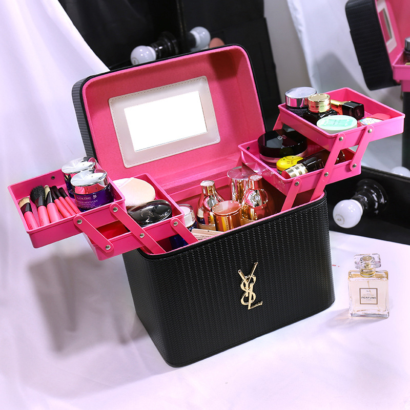 Cosmetic High-capacity multi-function Cosmetics Storage bag Makeup box multi-storey portable Portable storage box double-deck