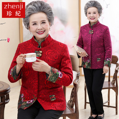 2018中老年女裝60-70歲老年人端莊繡花初春秋季毛呢小外套奶奶裝