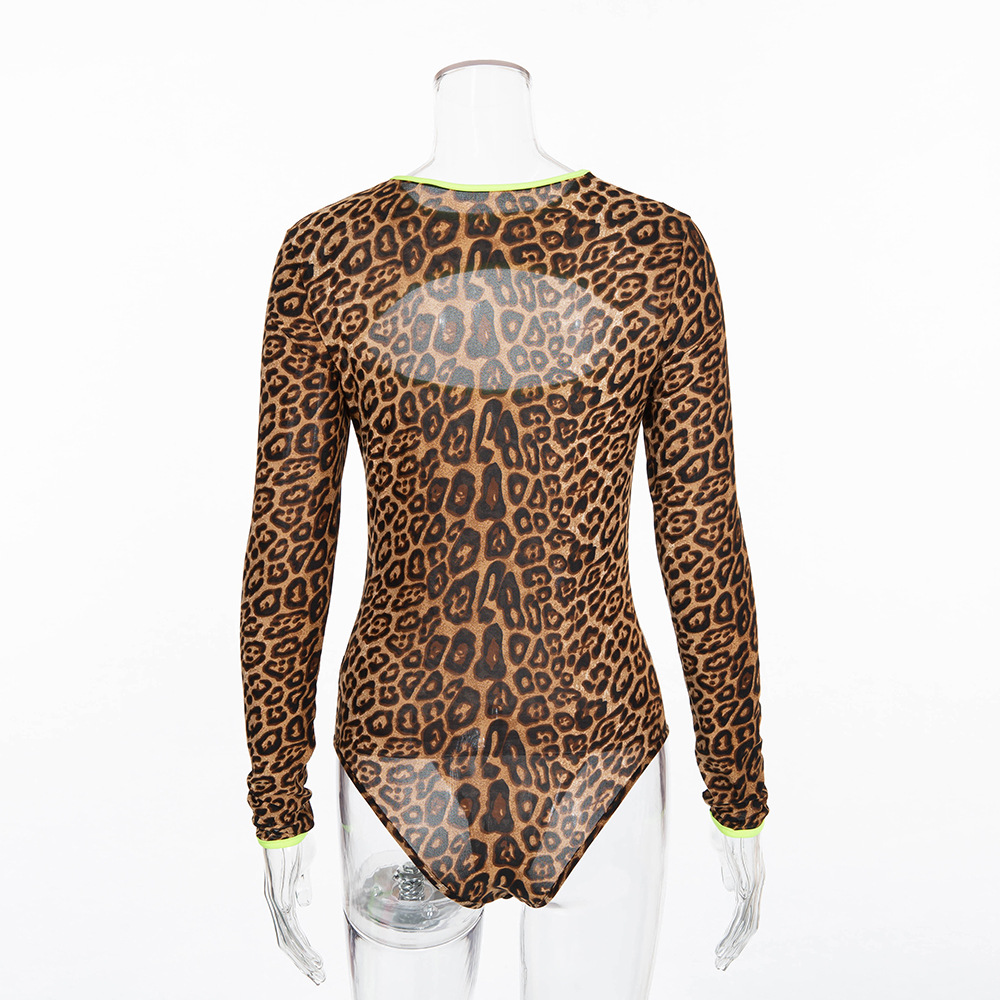 Full Sleeve Hollow Out Leopard Bodysuit