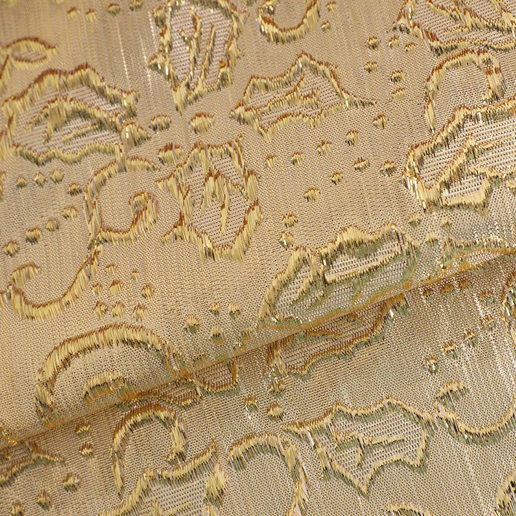 玫瑰花叶几何大提花面料 金银丝涤纶面料 连衣裙装饰布定制批发