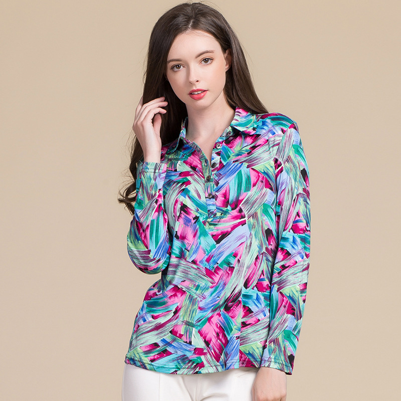 Silk Long Sleeve T Shirt for Women Lightweight Printed Slim Fit Spring Summer Casual Wear Wholesale Available