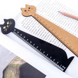 厂家直销韩国文具直尺 卡通可爱猫咪造型实木尺 测量尺学生奖品