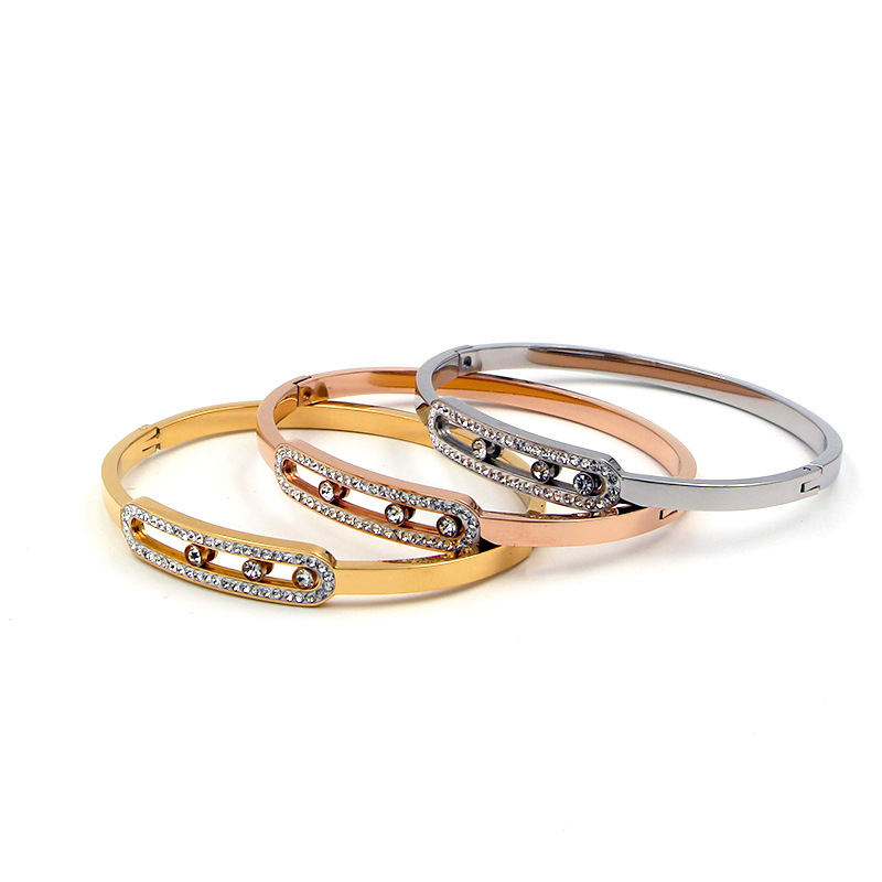 17g Weight Streetwear Rectangle Titanium Steel Inlay Artificial Diamond Bangle