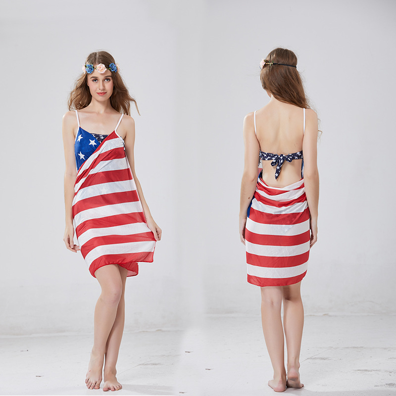 Summer Beach Cover Up American Flag Design Multi Functional Lightweight UV Protection Ideal for Swimwear