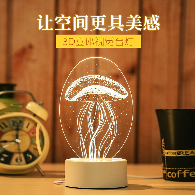 3D Nightlight originality gift Acrylic Cartoon LED Tri-colour table lamp bedroom Bedside decorate LED Decoration