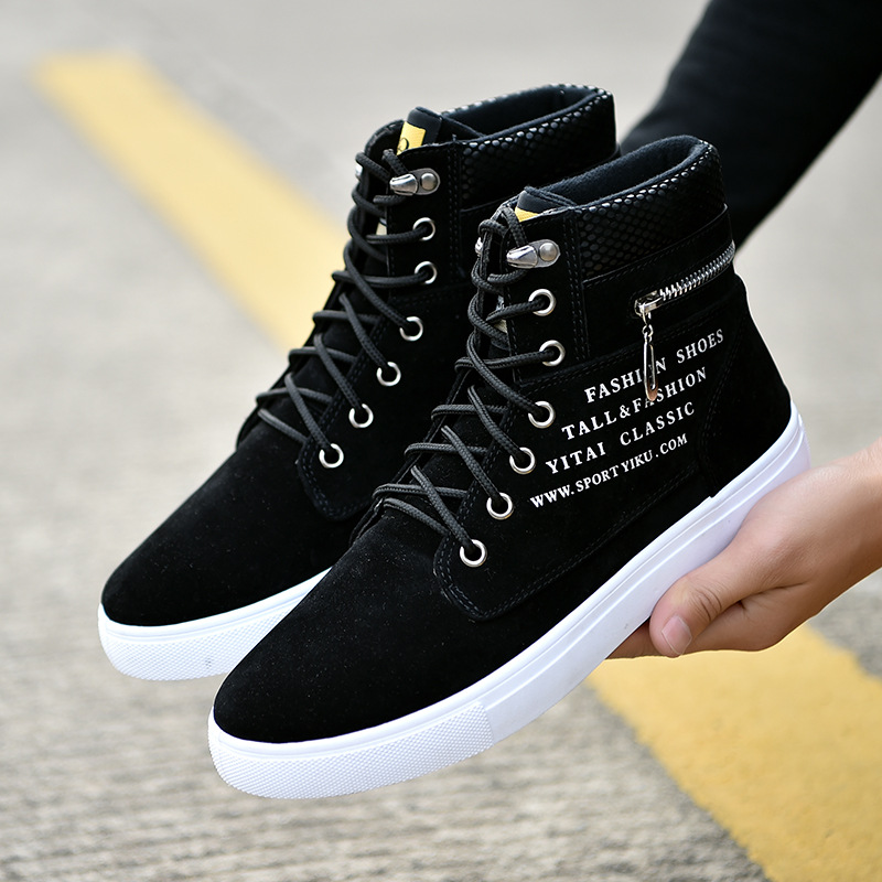亞馬遜2019春季新款韓版男子高幫板鞋複古休閑英倫潮流系帶速賣通