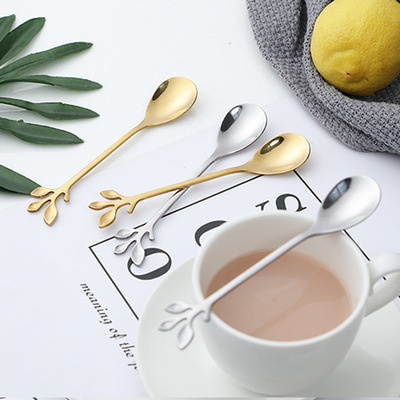 創意不鏽鋼勺子 ins咖啡勺/攪拌勺 森系小清新樹葉勺 婚慶伴手禮
