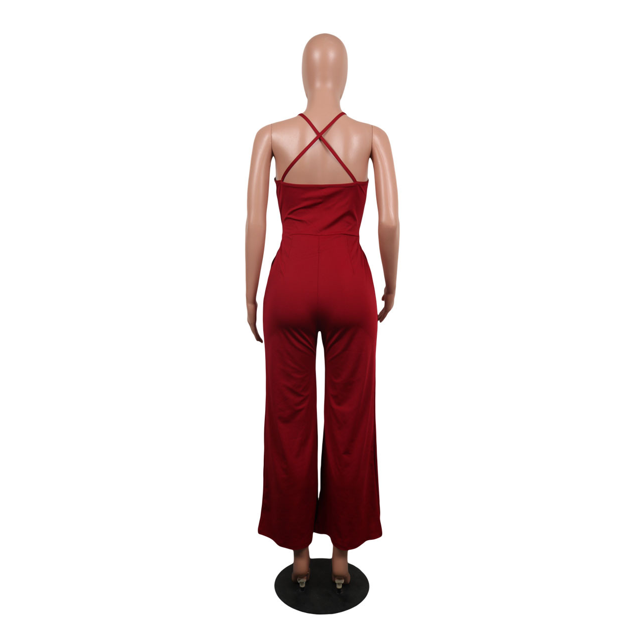 Summer Popular Classic Solid Color V neck Brace Jumpsuit