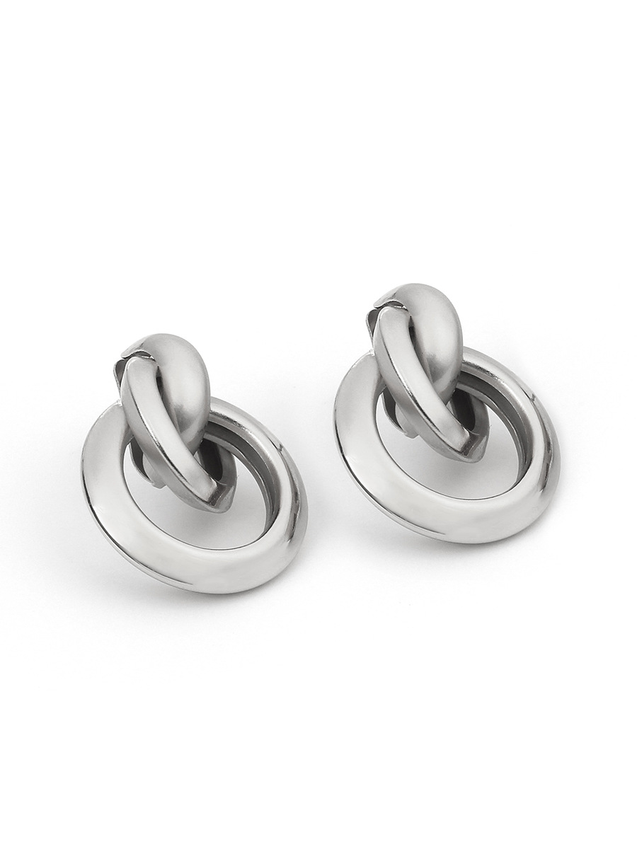 10g Weight No Inlaid Inlay Material Earrings Classification Birthday, Festival Occasion Women'S Gender Fashion Style Gold, Silver, Black Color Korean Metal Ring Interlaced Earrings 7