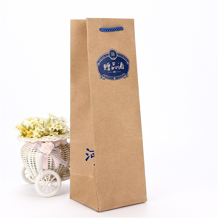 批量定制牛皮纸袋 手提印刷LOGO手提礼品袋 单瓶白酒包装袋