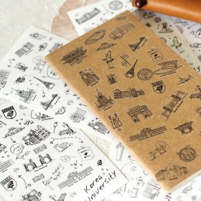 精美世界风景名胜之旅 透明PVC日记相册手帐便签装饰粘贴纸6张|ms