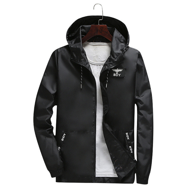 Spring and autumn hooded embroidered coat plus jacket for men